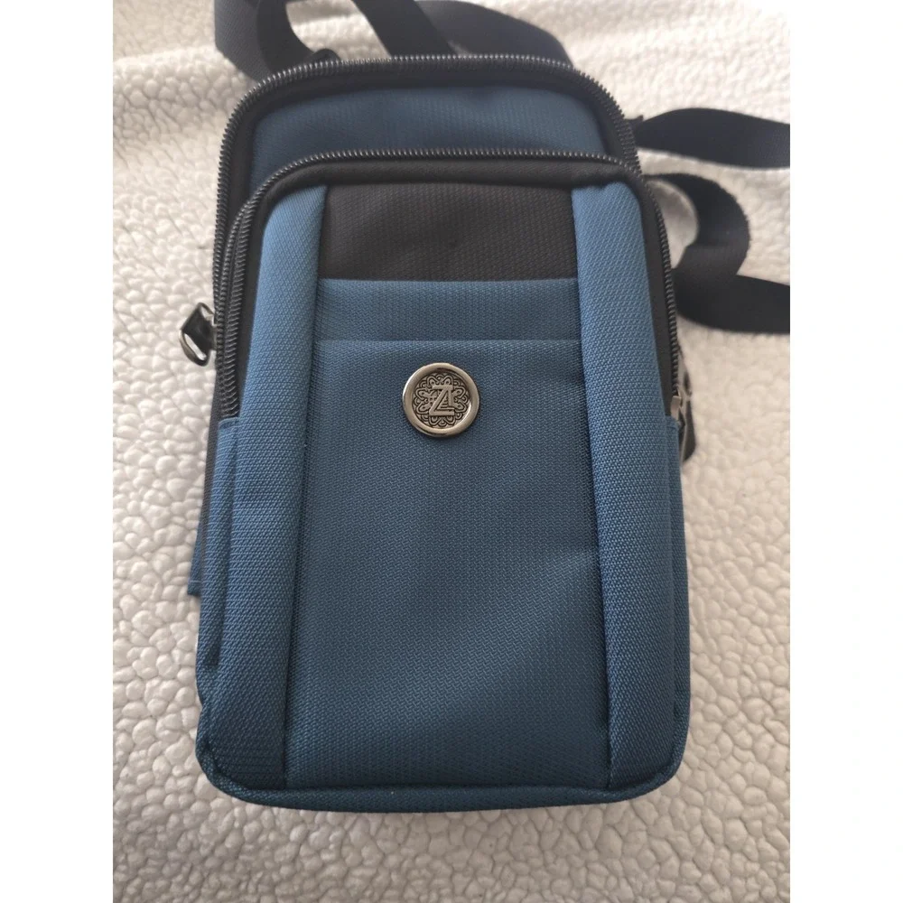 Blue/Black Nylon Padded Zippered Compact Camera Case Pouch w/ Strap 4x2x6